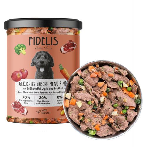 FIDELIS- Főtt menü marhahússal, édesburgonyával, almával és brokkolival 400g