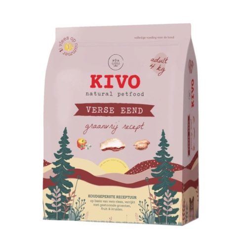 KIVO Friss kacsa - gabonamentes száraztáp felnőtt kutyáknak 4 kg